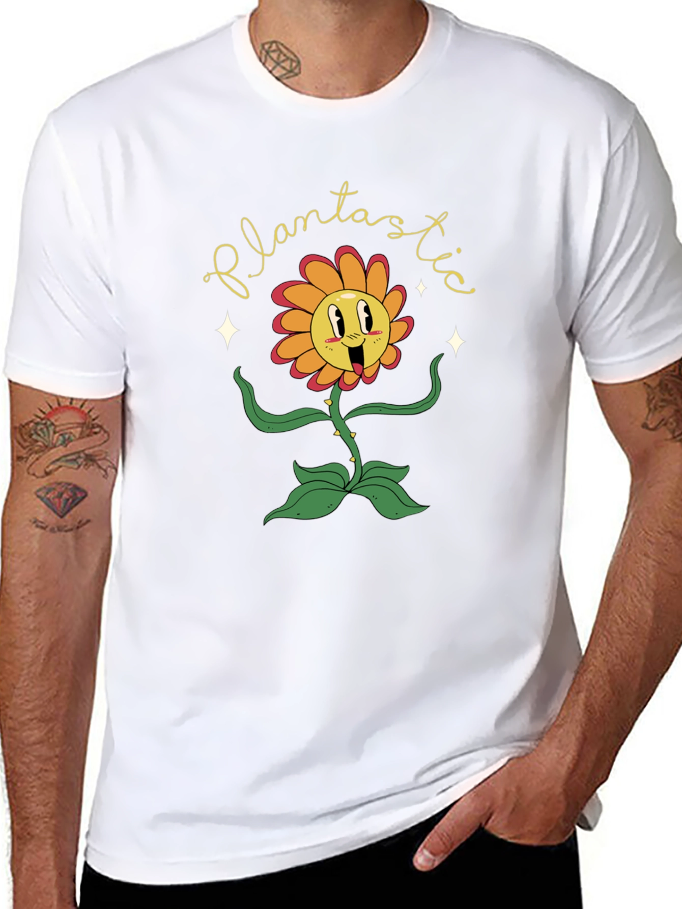 Plantastic Graphic Tee - Trendy Cartoon Flower T-Shirt