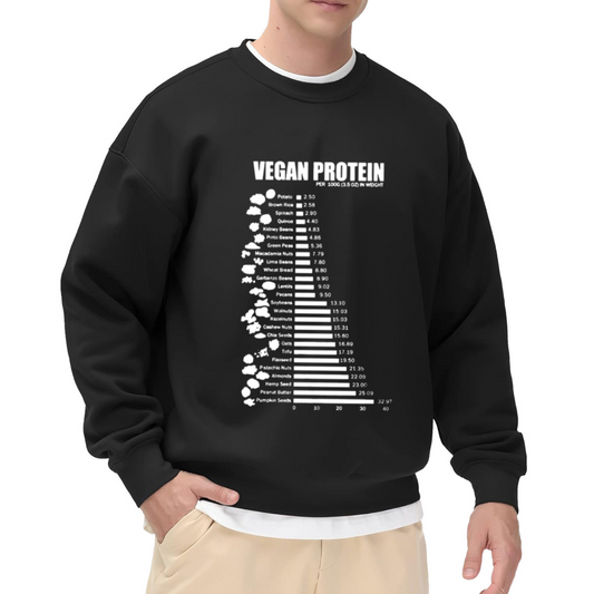 Vegan Protein Chart Crewneck Sweatshirt - Plant Based Nutrition Fitness Pullover