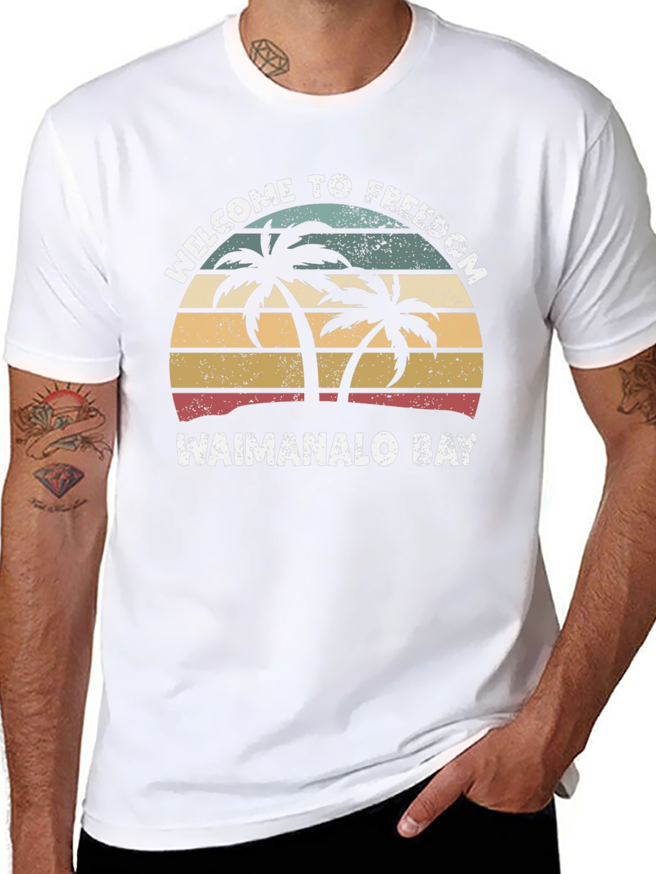 Waimanalo Bay Retro Palm Tree T-Shirt
