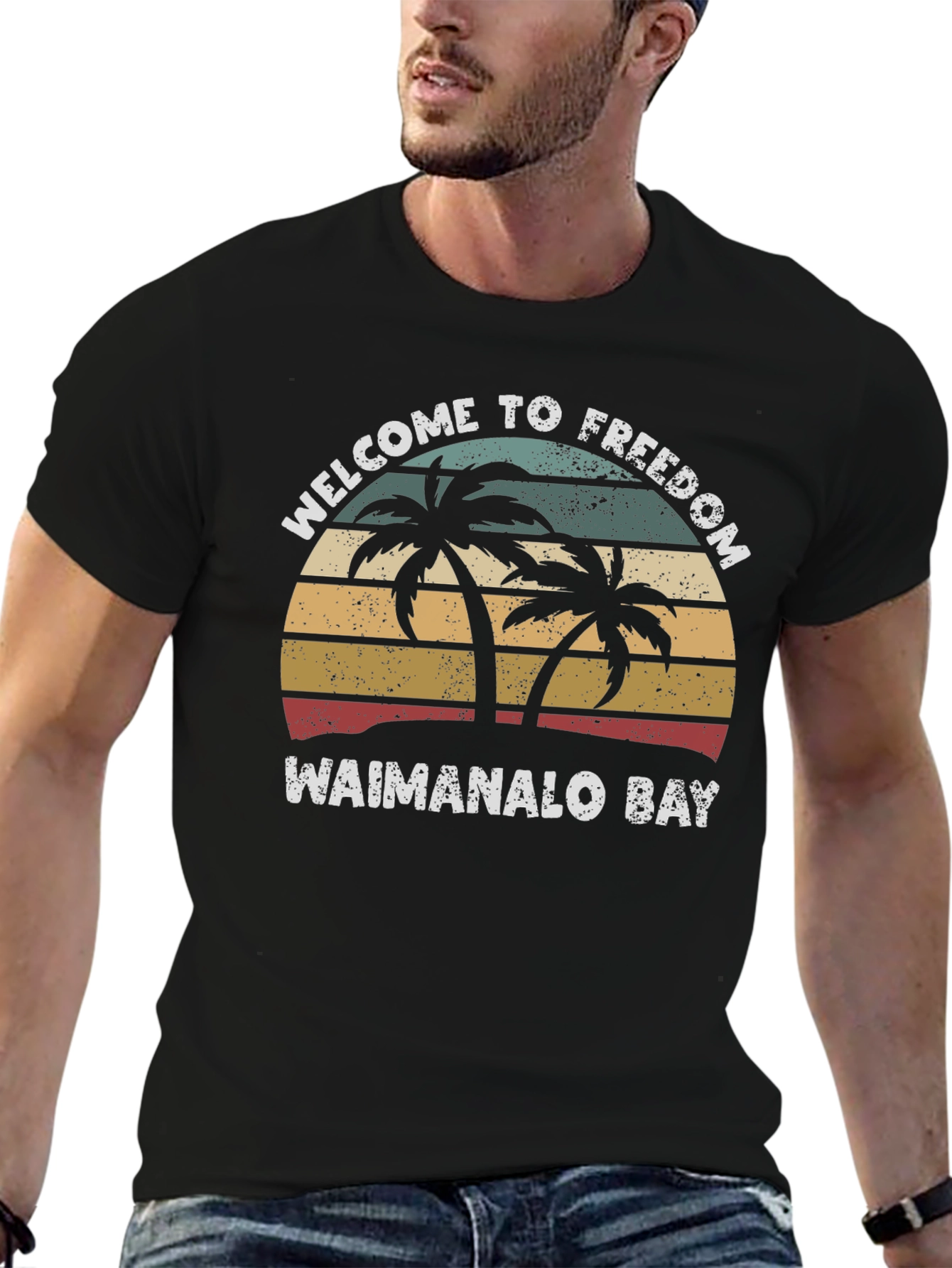 Waimanalo Bay Retro Palm Tree T-Shirt