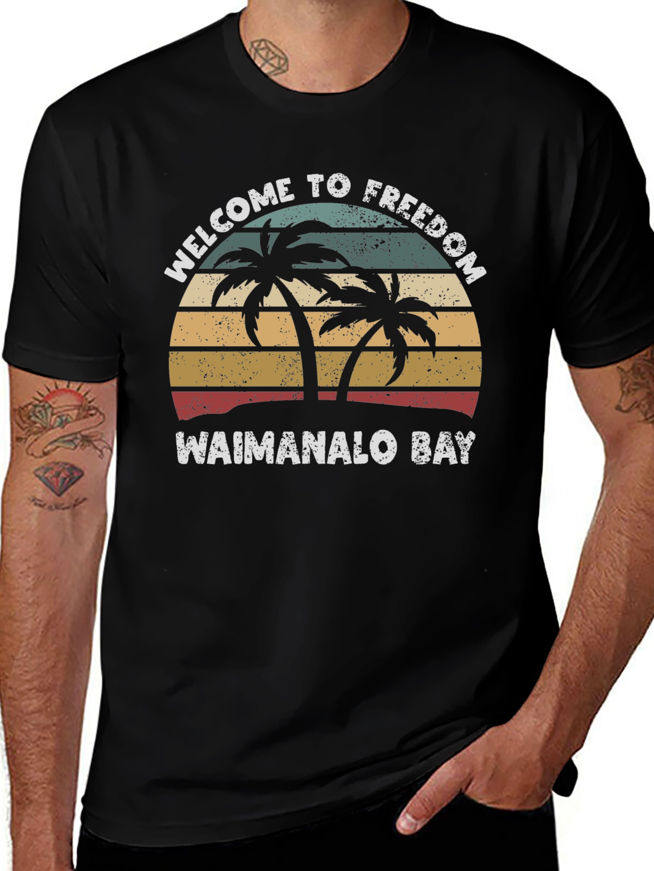 Waimanalo Bay Retro Palm Tree T-Shirt