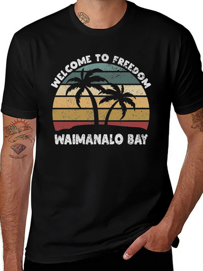 Waimanalo Bay Retro Palm Tree T-Shirt