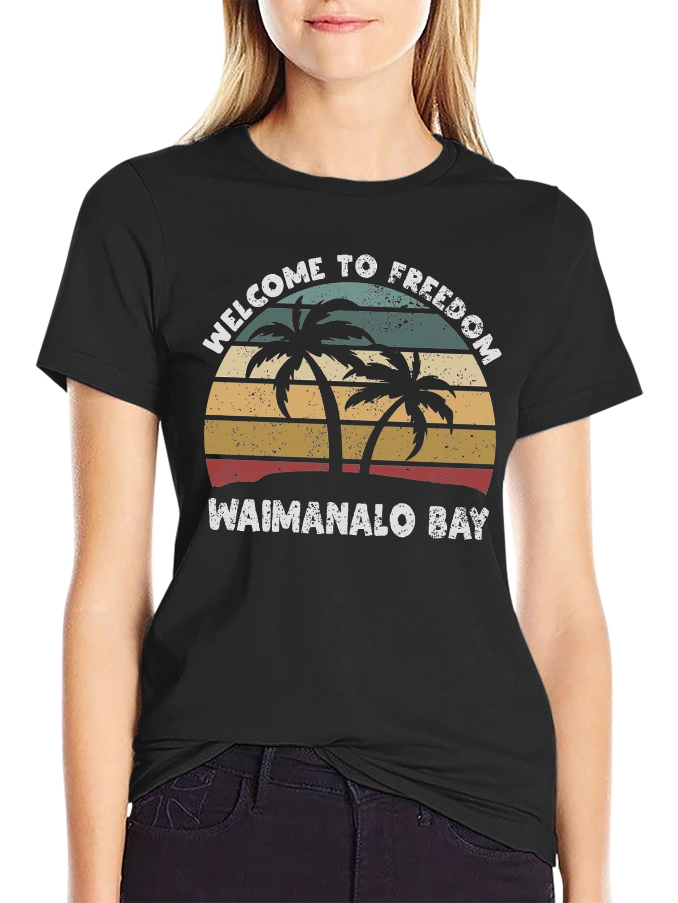 Waimanalo Bay Retro Palm Tree T-Shirt