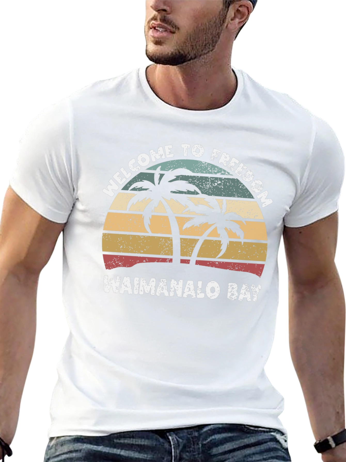 Waimanalo Bay Retro Palm Tree T-Shirt