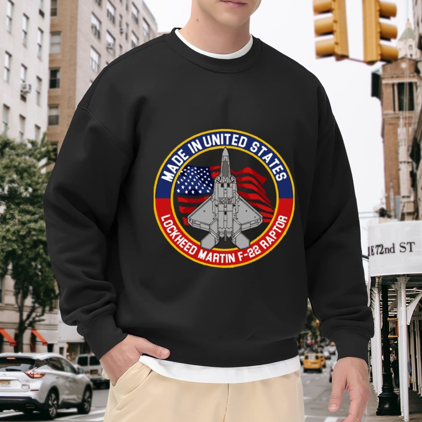 F-22 Raptor Fighter Jet Graphic Black Sweatshirt