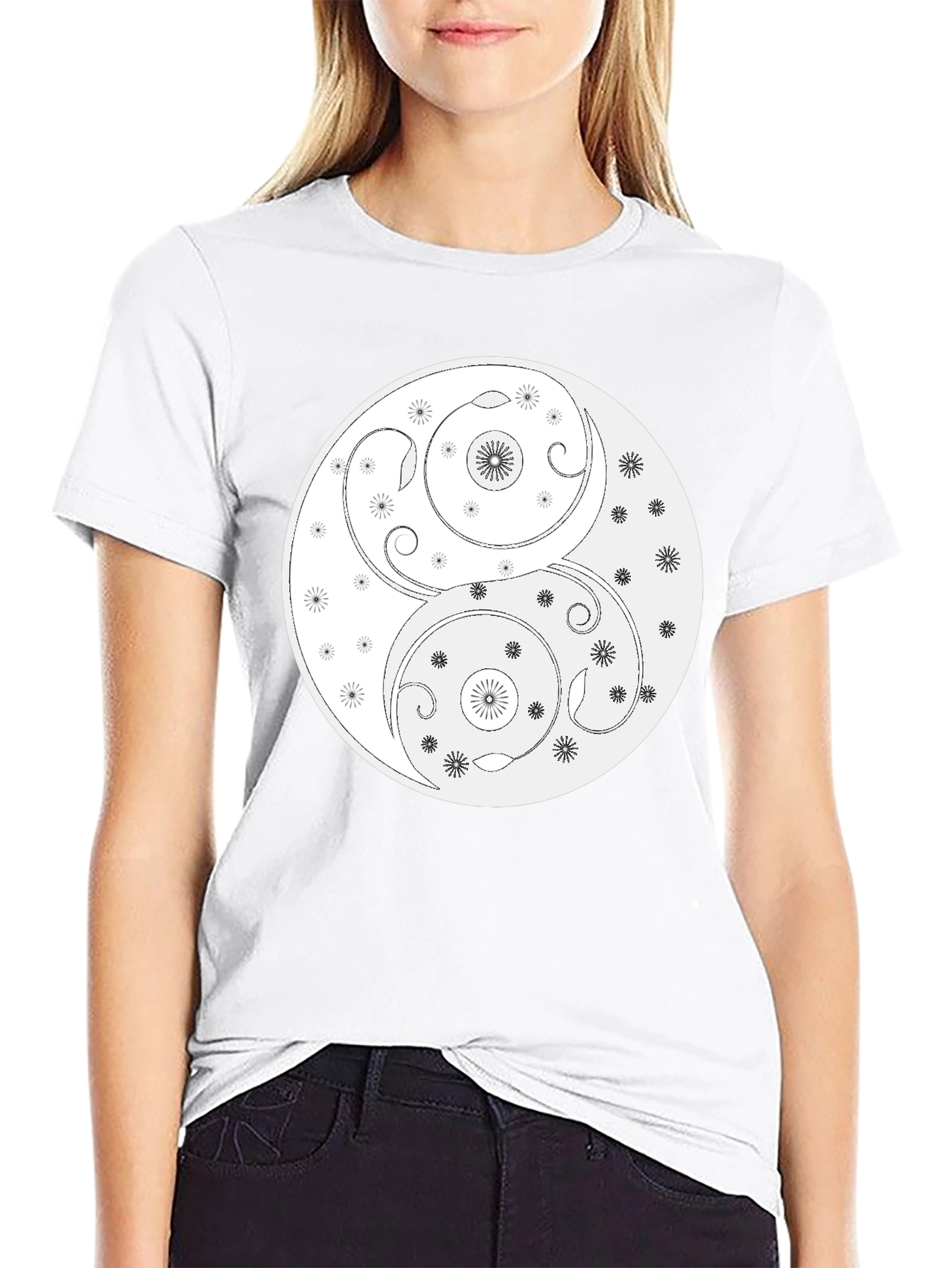 Yin Yang T-Shirt - Floral Harmony