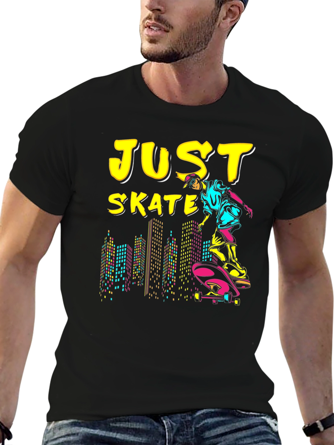 Just Skate Graphic Tee - Black Skateboarder Shirt