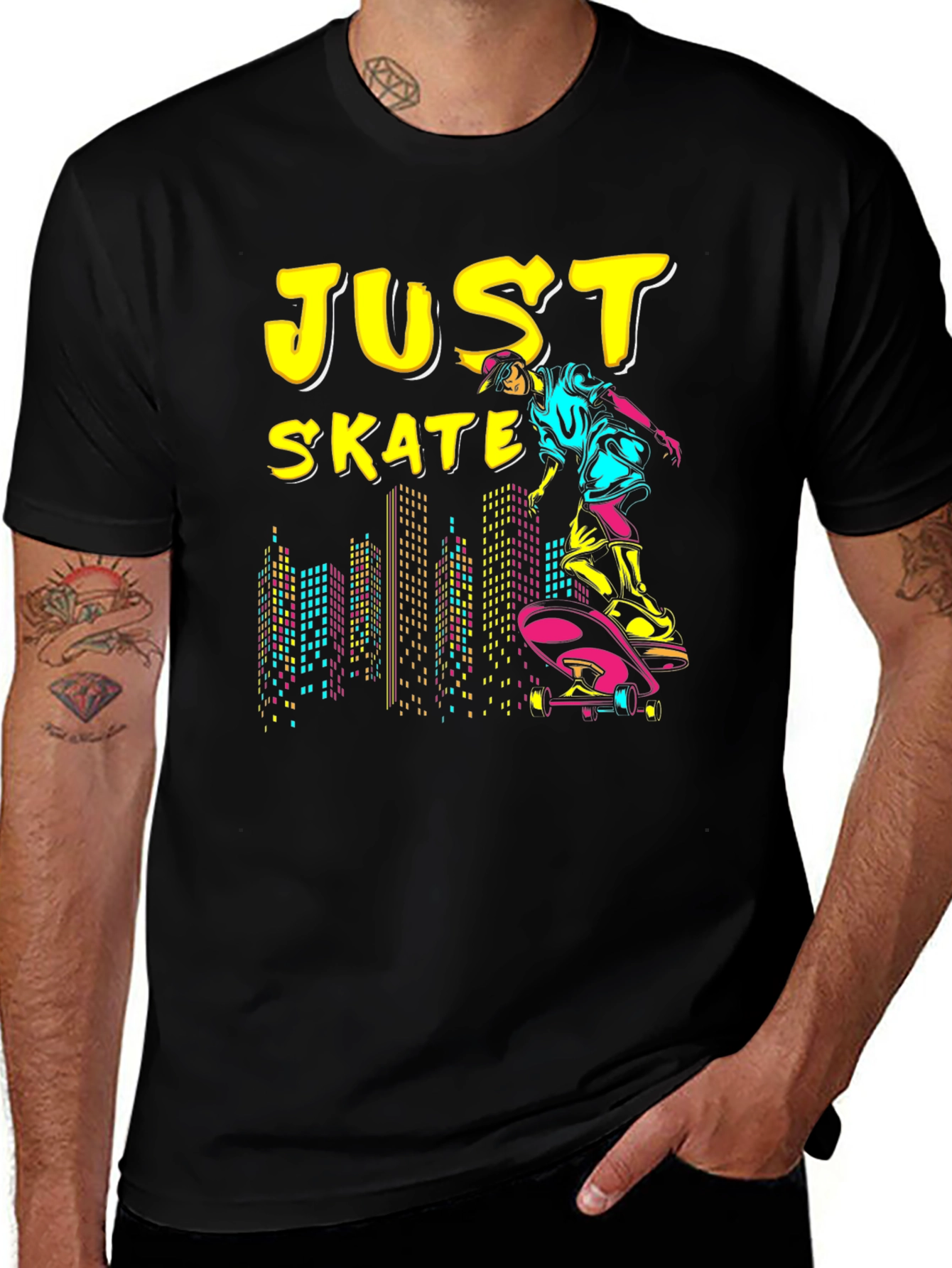 Just Skate Graphic Tee - Black Skateboarder Shirt