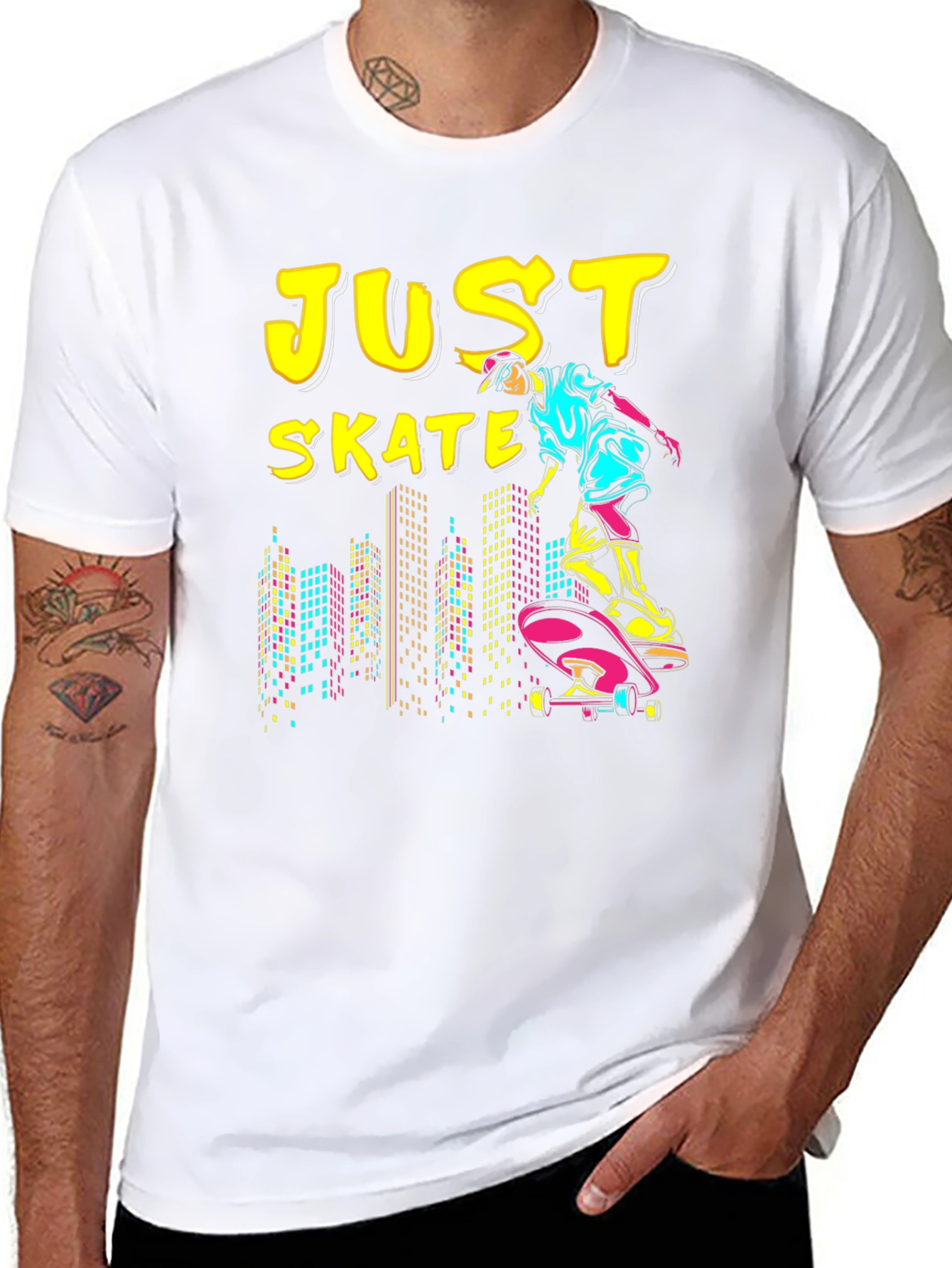 Just Skate Graphic Tee - Black Skateboarder Shirt