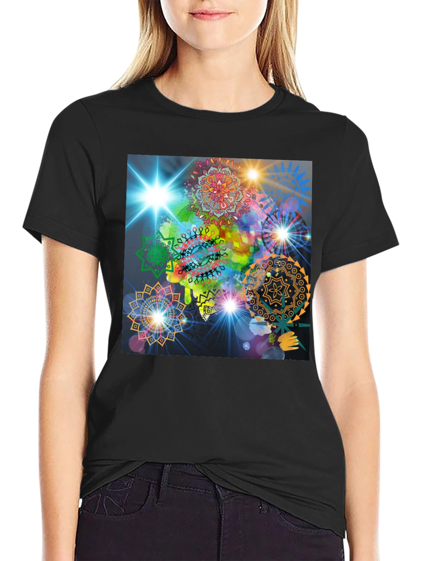 Cosmic Mandala Graphic Tee - Modern Black T-Shirt