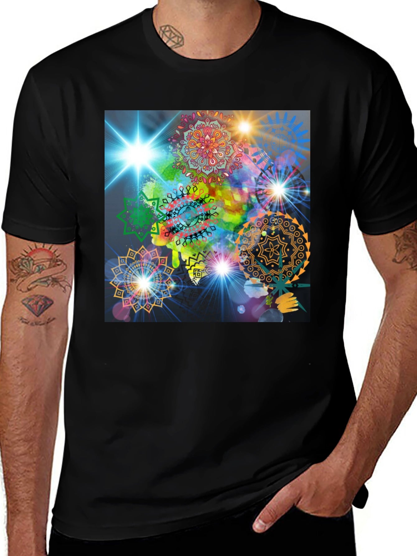 Cosmic Mandala Graphic Tee - Modern Black T-Shirt