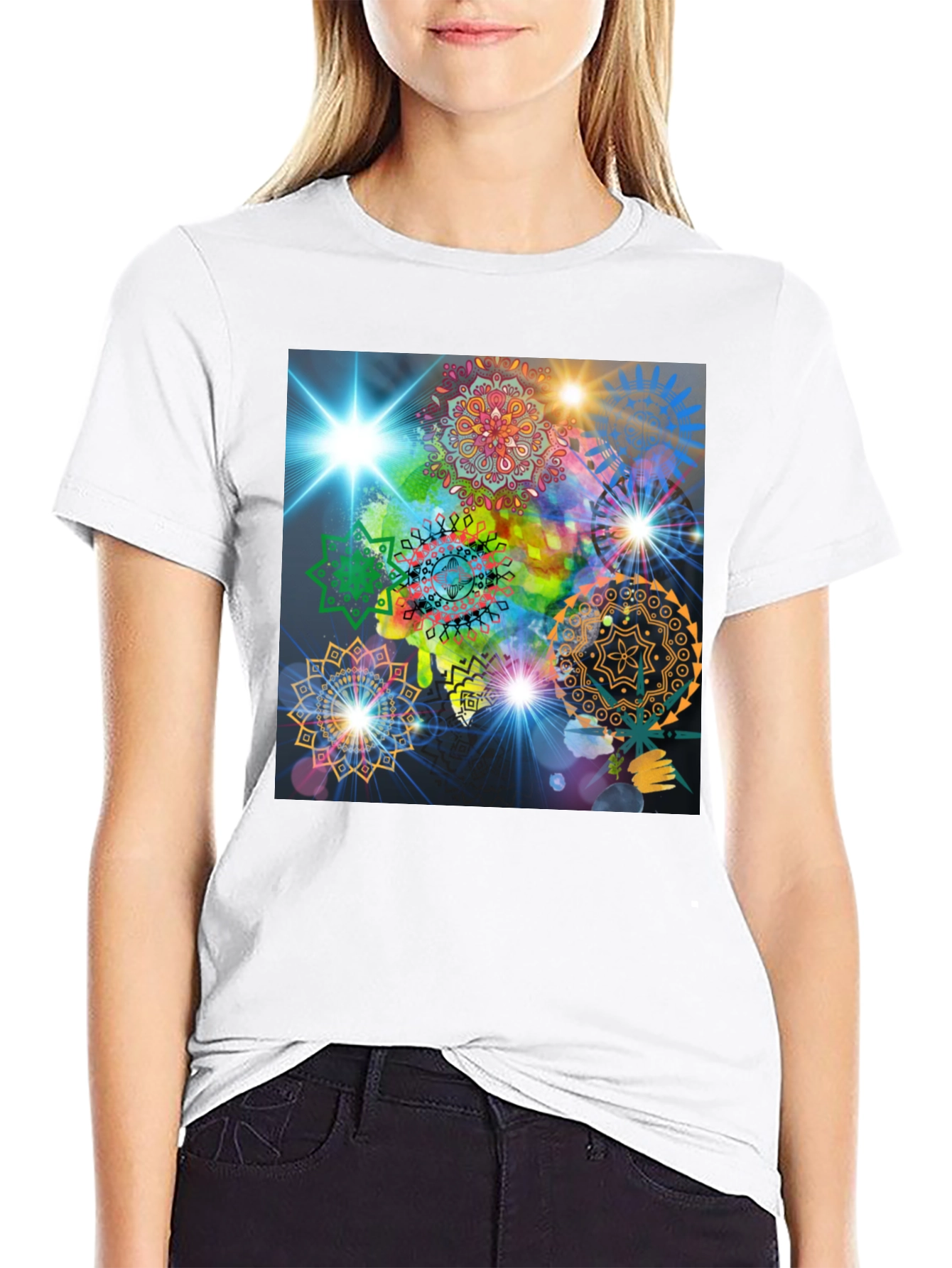 Cosmic Mandala Graphic Tee - Modern Black T-Shirt