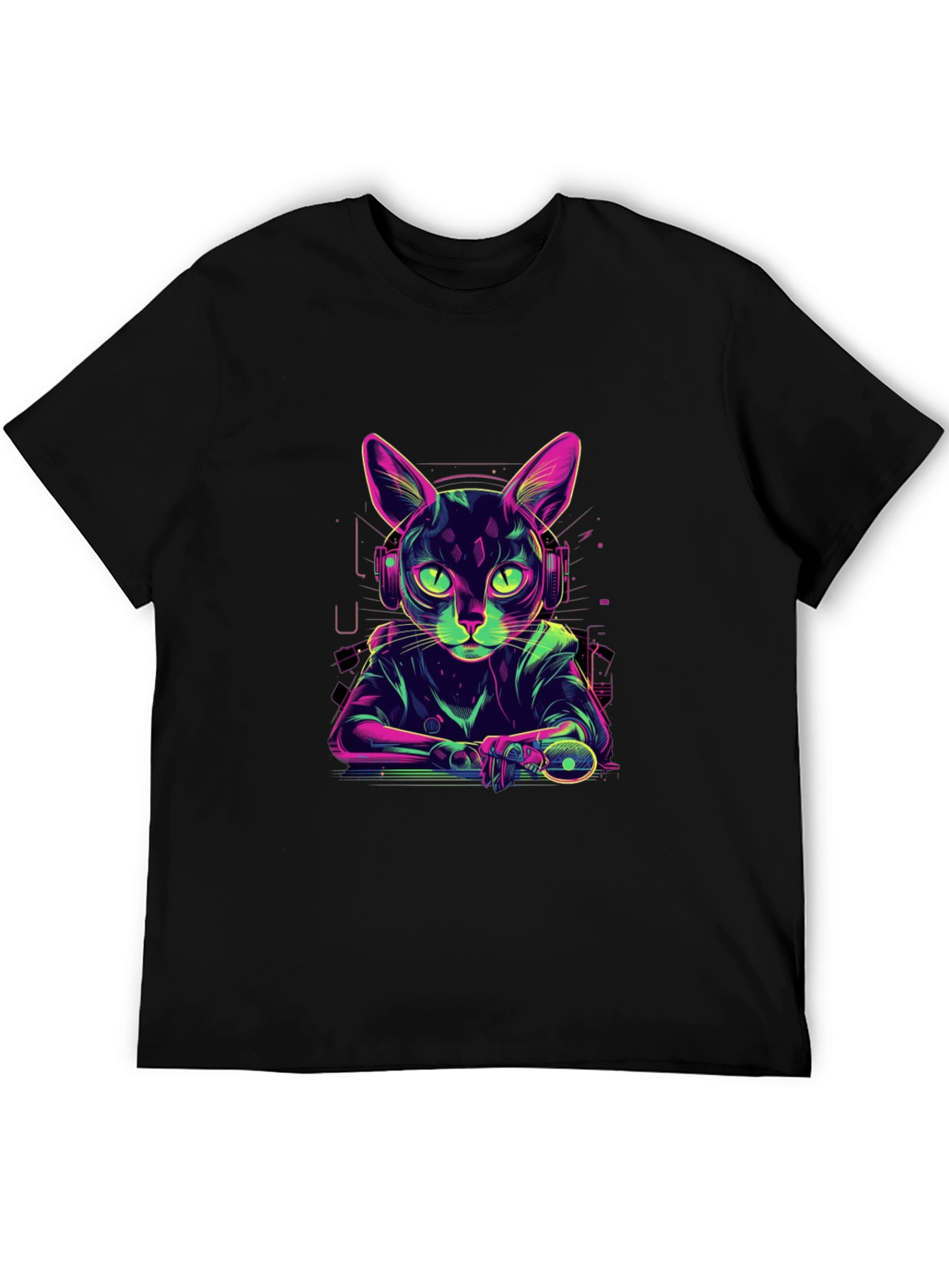 Cyber Cat Gamer T-Shirt - Cool Neon Style