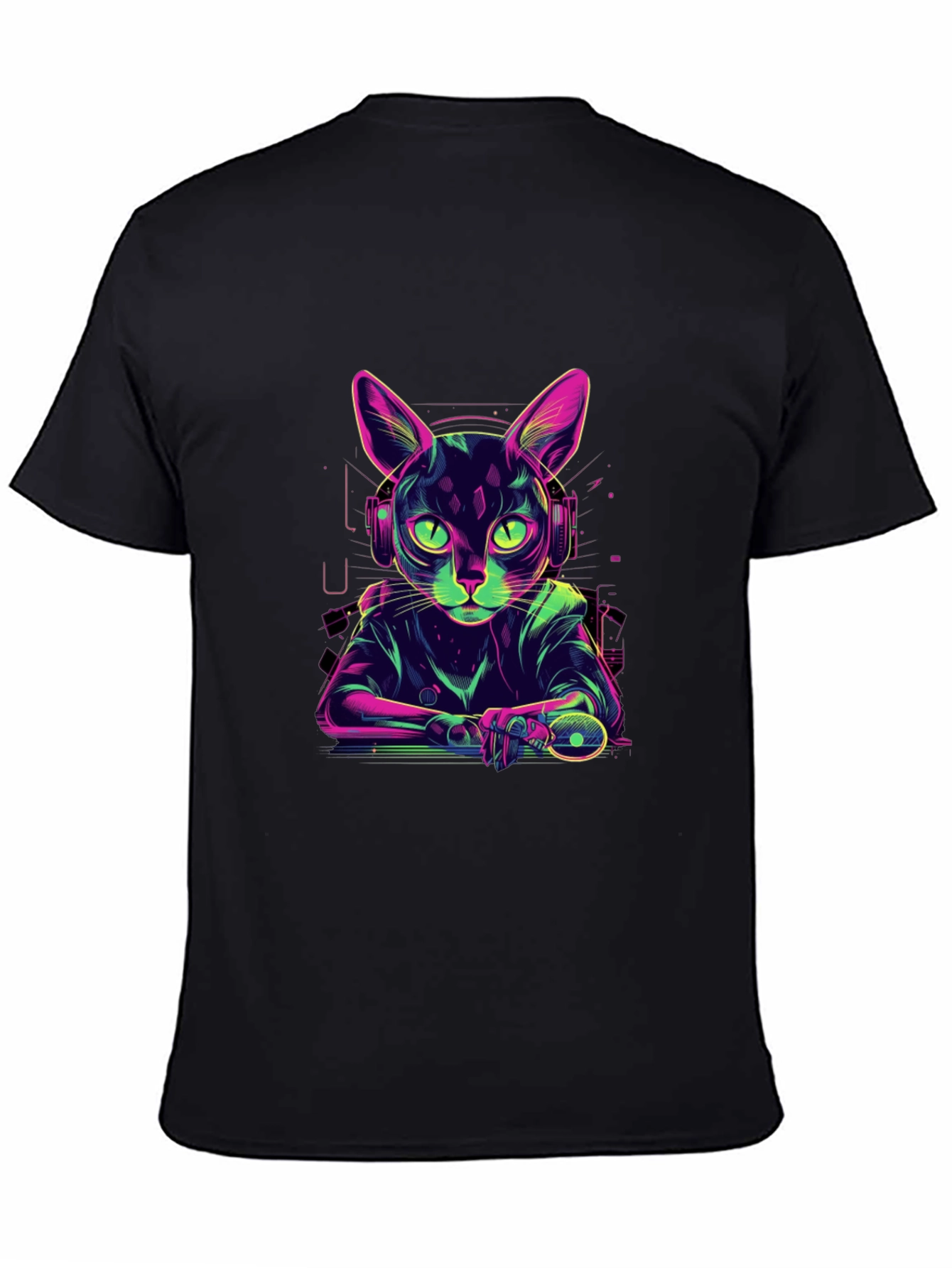 Cyber Cat Gamer T-Shirt - Cool Neon Style
