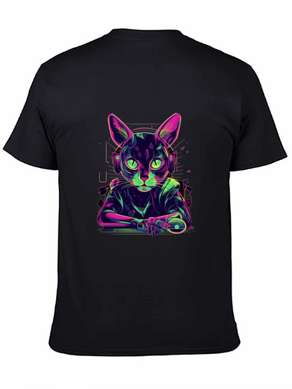 Cyber Cat Gamer T-Shirt - Cool Neon Style