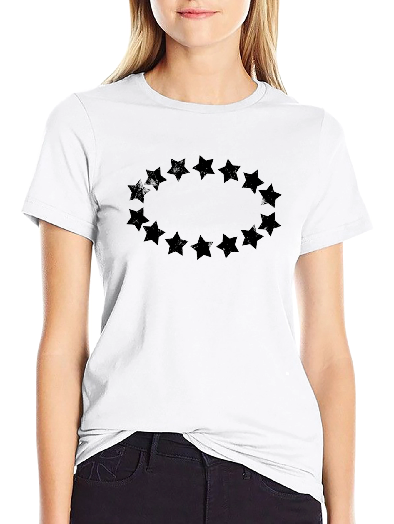 Mens Black T-Shirt with Star Circle Design