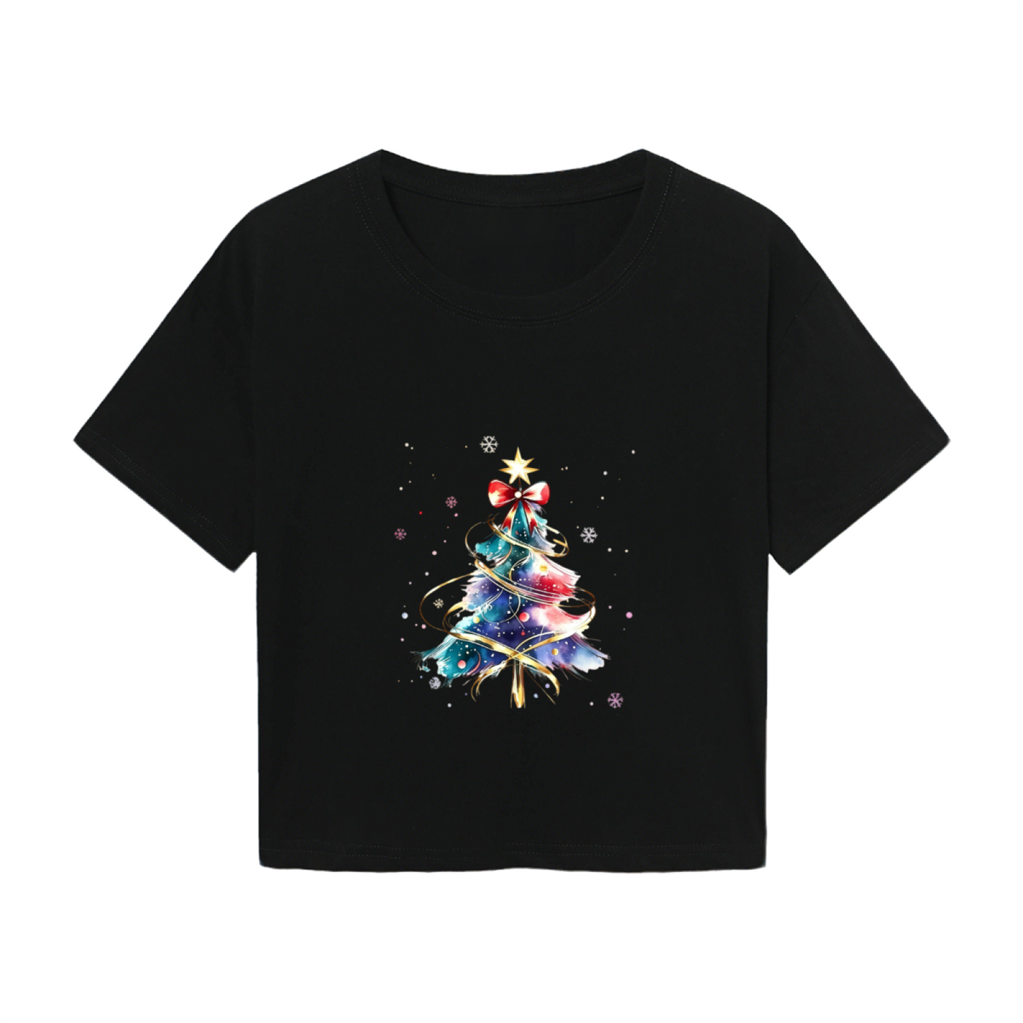 Vibrant Watercolor Christmas Tree Festive Crop Top