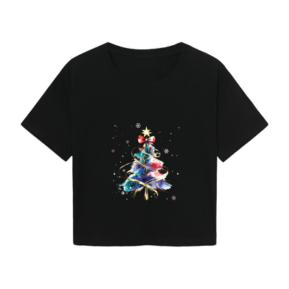 Vibrant Watercolor Christmas Tree Festive Crop Top