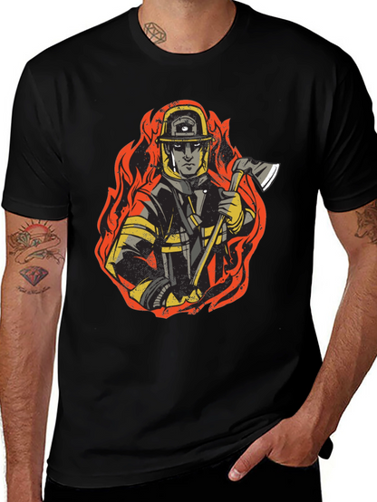 Firefighter Graphic Tee - Bold Black Cotton T-Shirt