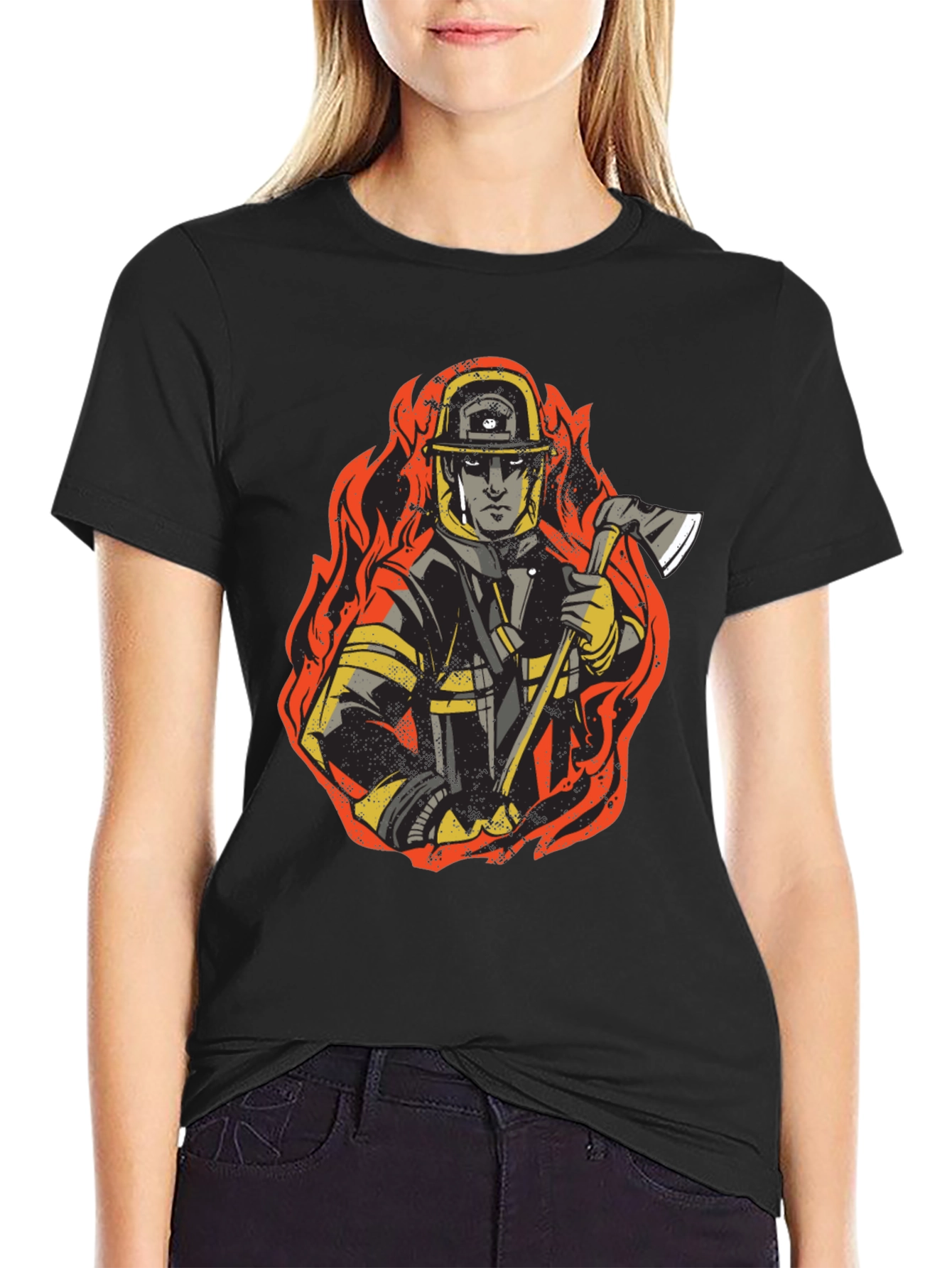Firefighter Graphic Tee - Bold Black Cotton T-Shirt