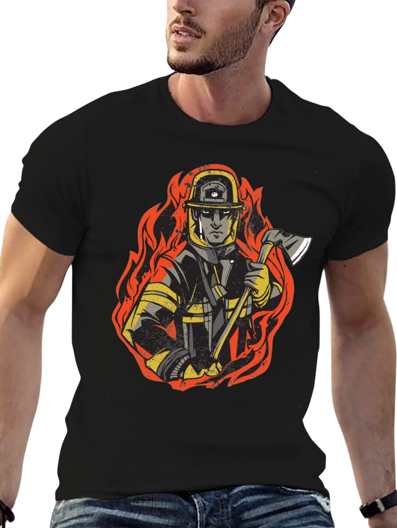 Firefighter Graphic Tee - Bold Black Cotton T-Shirt