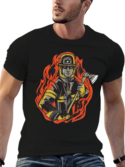 Firefighter Graphic Tee - Bold Black Cotton T-Shirt