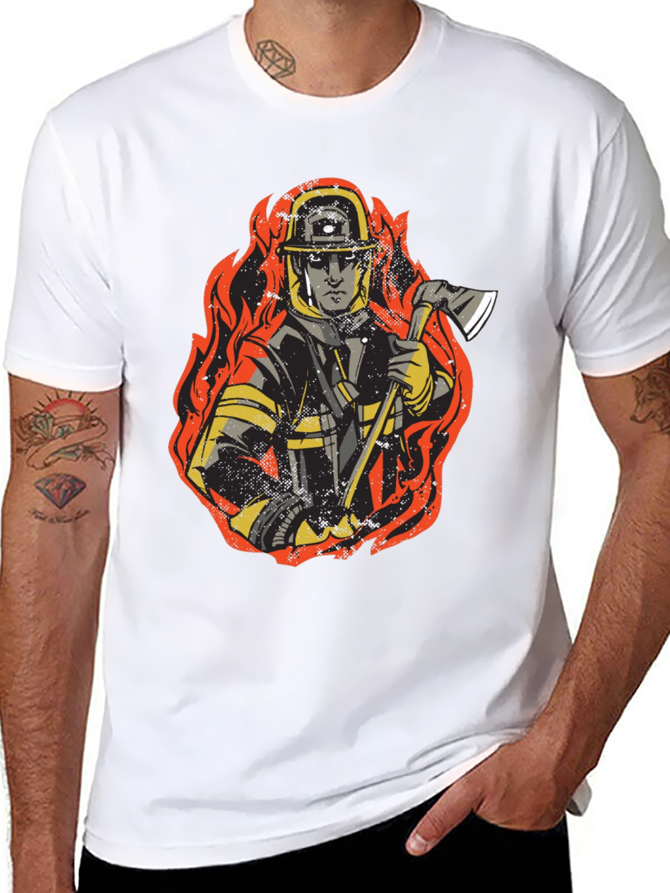 Firefighter Graphic Tee - Bold Black Cotton T-Shirt