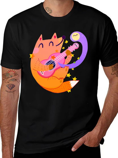 Fox Guitarist Graphic Tee - Black Cotton T-Shirt