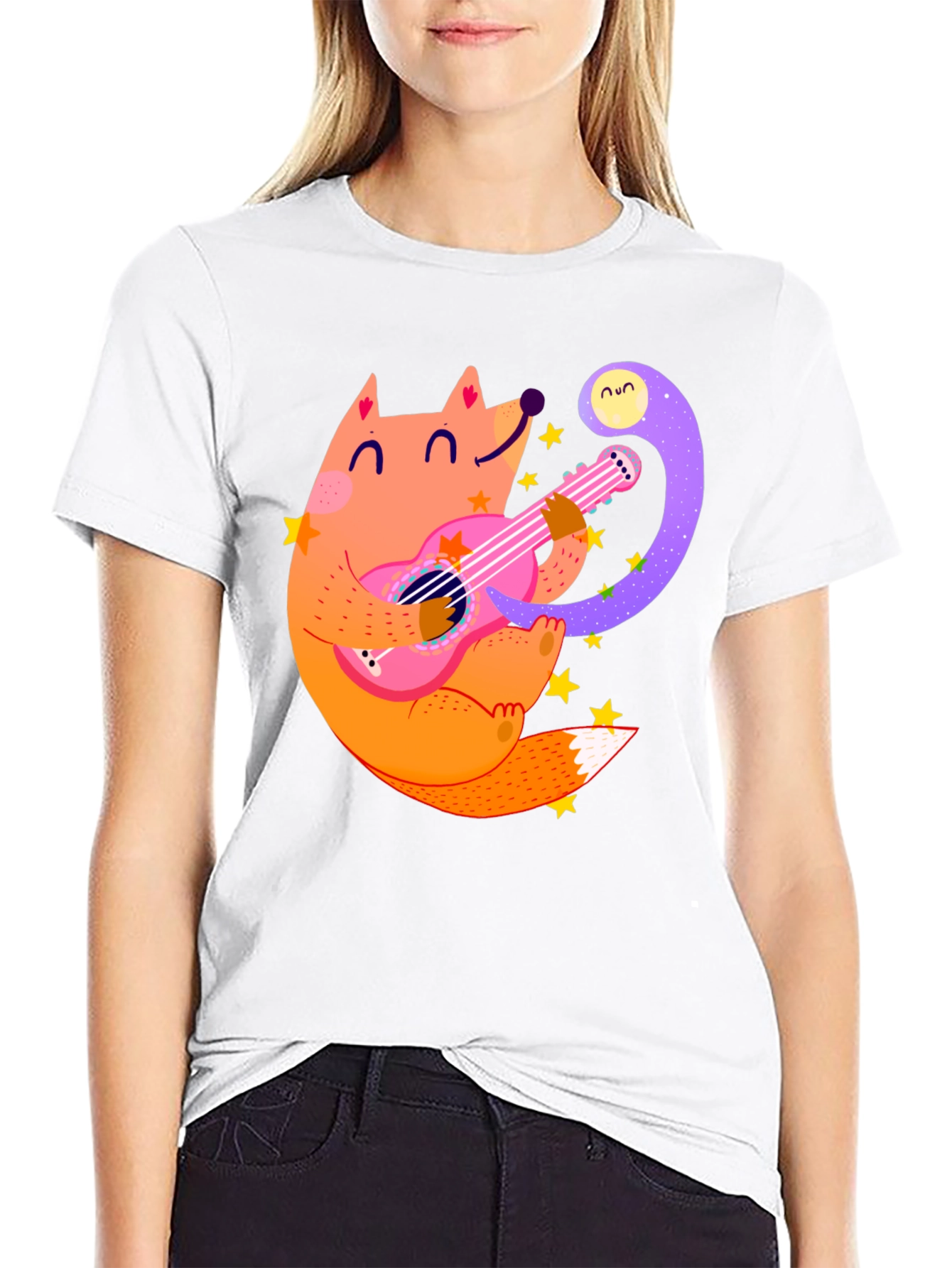 Fox Guitarist Graphic Tee - Black Cotton T-Shirt