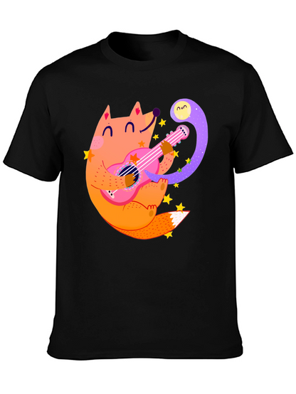 Fox Guitarist Graphic Tee - Black Cotton T-Shirt