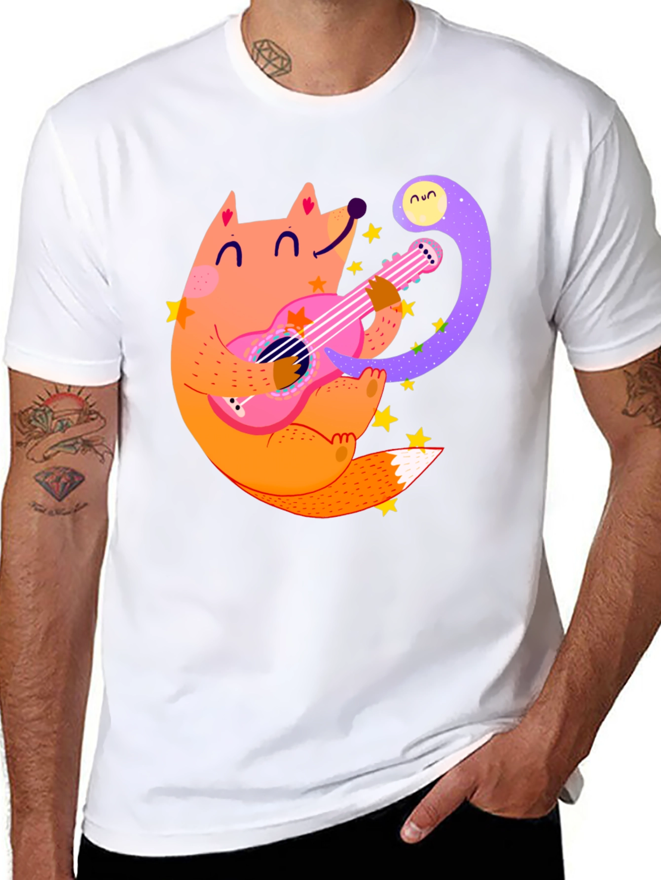 Fox Guitarist Graphic Tee - Black Cotton T-Shirt