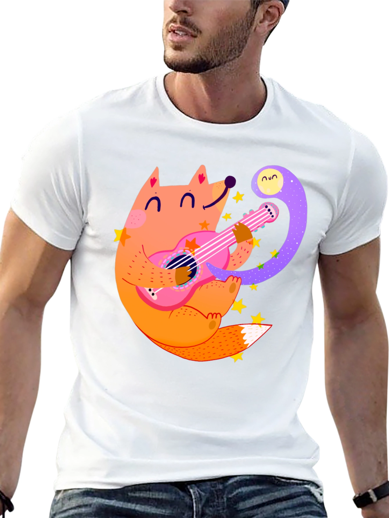 Fox Guitarist Graphic Tee - Black Cotton T-Shirt