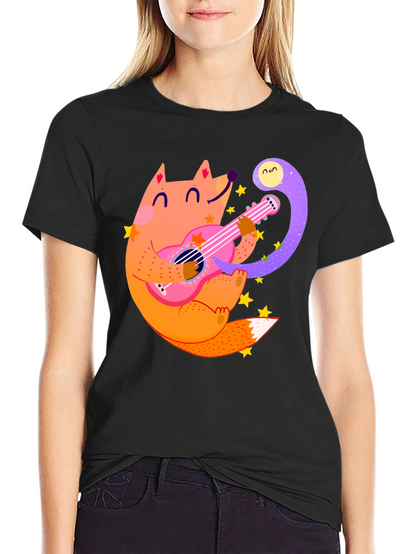 Fox Guitarist Graphic Tee - Black Cotton T-Shirt