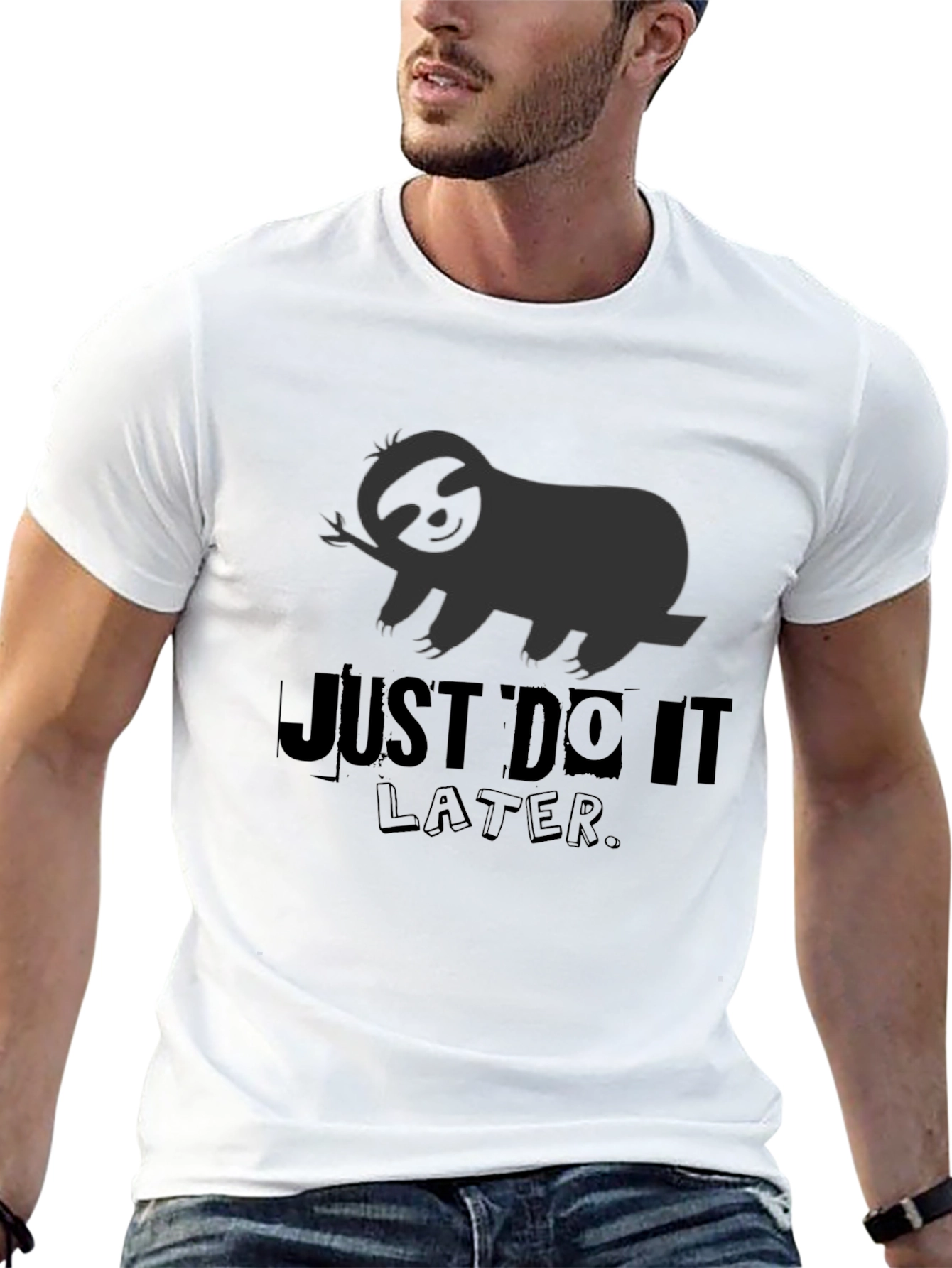 Just Do It Later Sloth Graphic Tee - Black