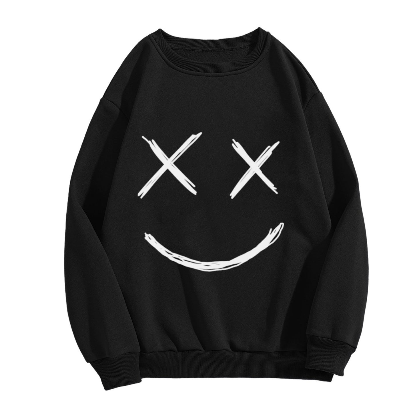Minimalist Edgy X-Eye Smiley Graphic Sweatshirt