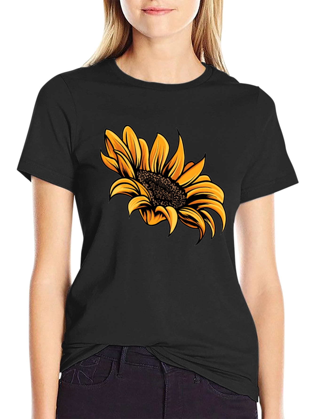 Sunflower Graphic Tee - Trendy Black T-Shirt