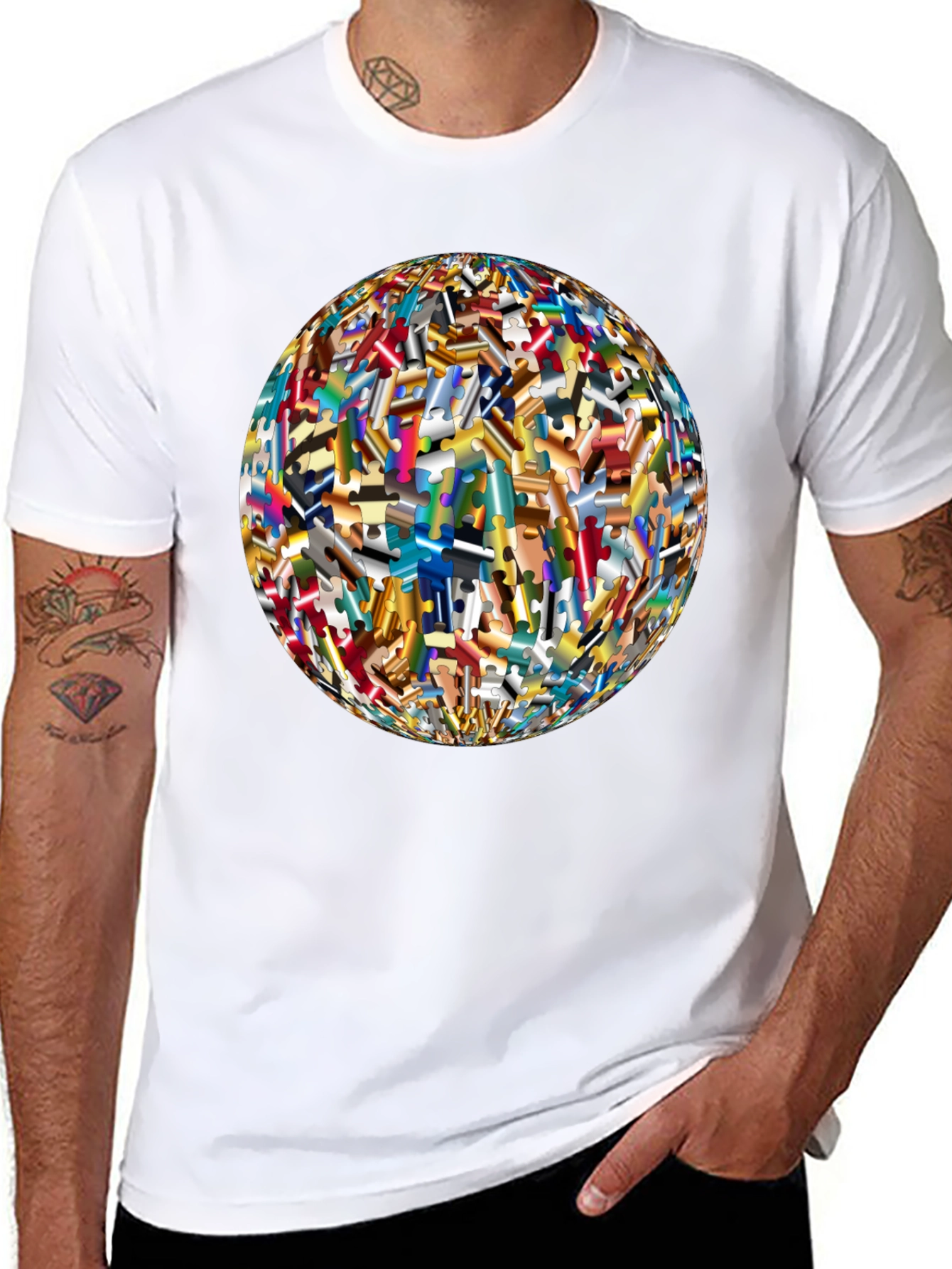 Abstract Puzzle Piece Sphere Graphic Tee