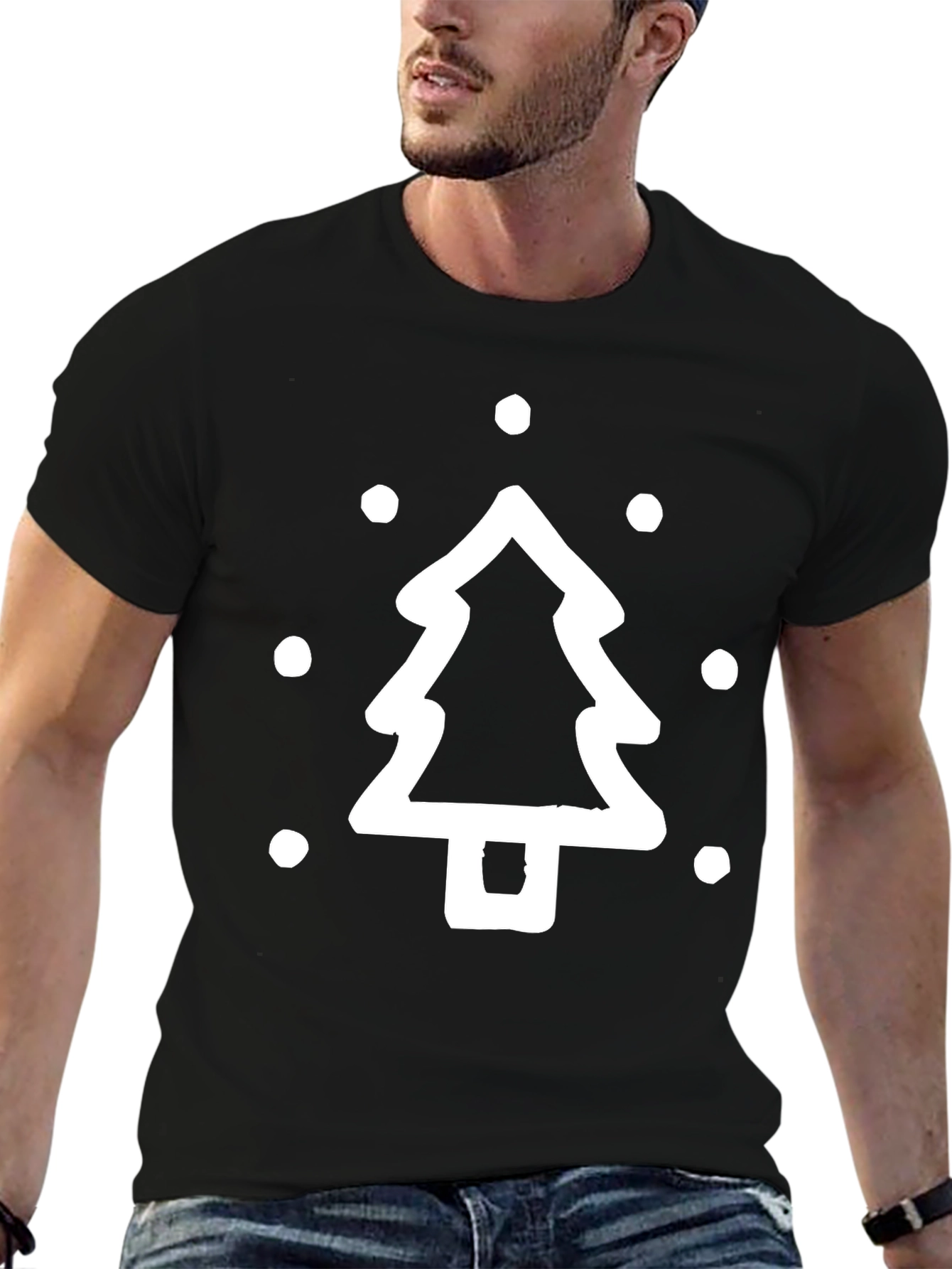 Christmas Tree Graphic Tee - Black Holiday Shirt