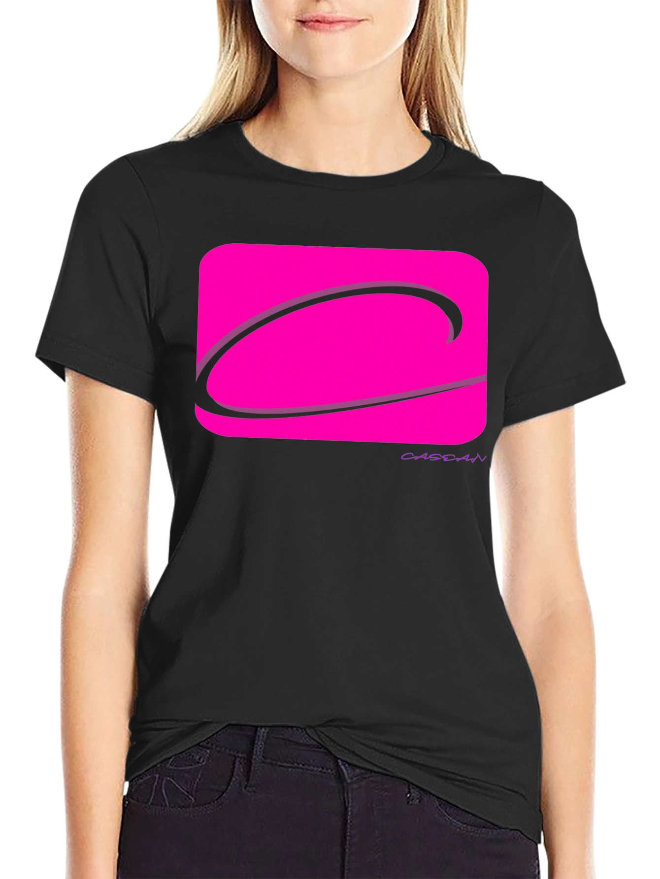 Modern Graphic Tee - Pink Logo Black T-Shirt
