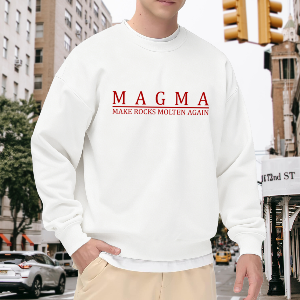 MAGMA Make Rocks Molten Again Crewneck Sweatshirt - Funny Geology Science Pullover