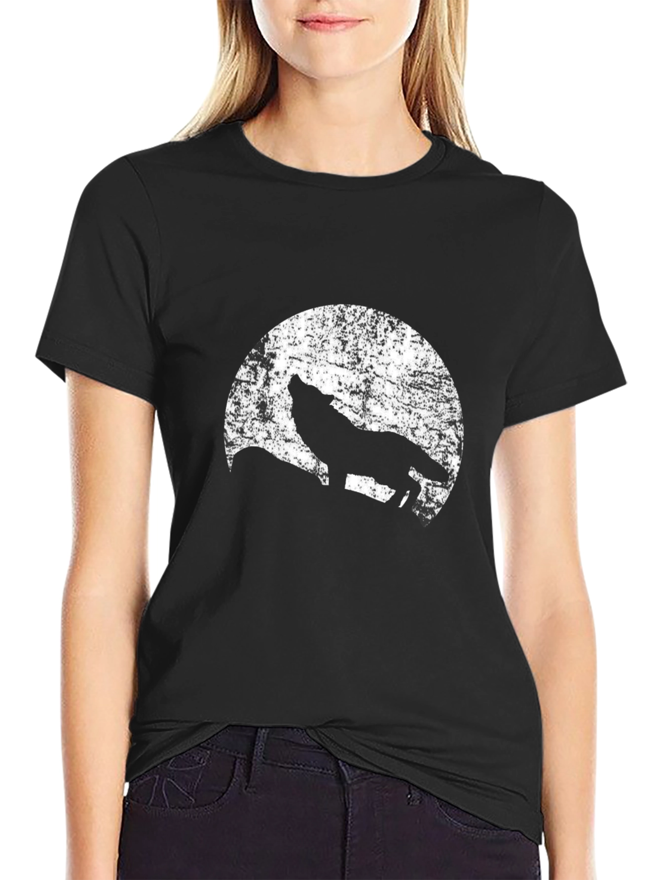 Wolf Howling at Moon Graphic Tee - Black T-Shirt