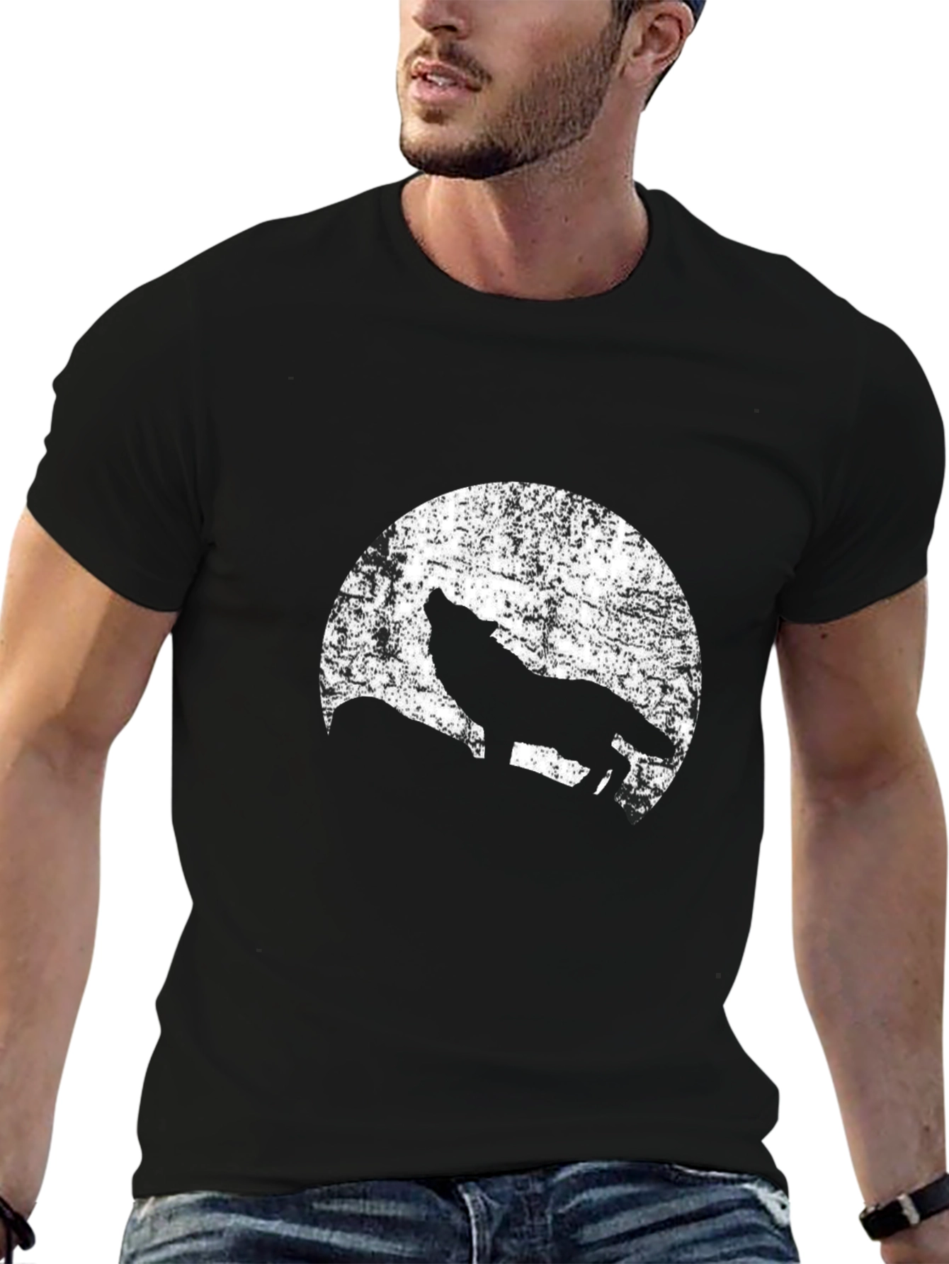 Wolf Howling at Moon Graphic Tee - Black T-Shirt