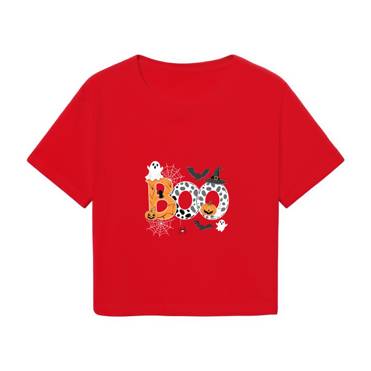 Patterned Boo Ghost Spider Web Halloween Cropped T?Shirt