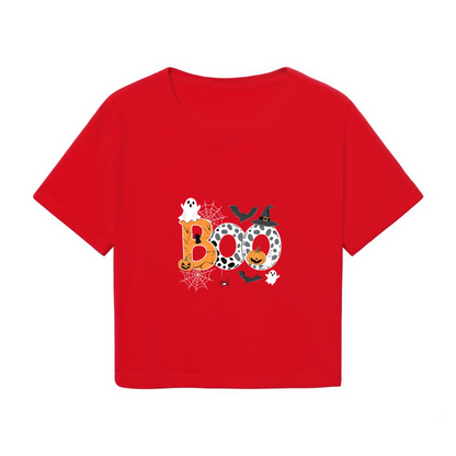 Patterned Boo Ghost Spider Web Halloween Cropped T?Shirt