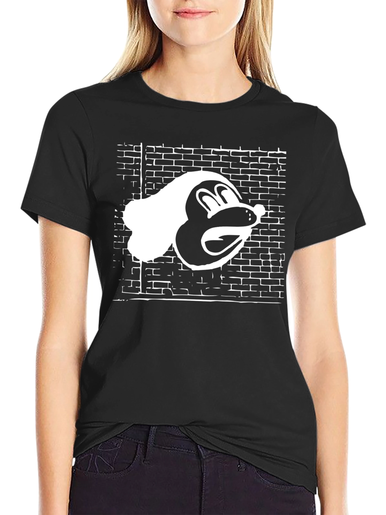 Graphic Tee: Toon Character on Brick Wall