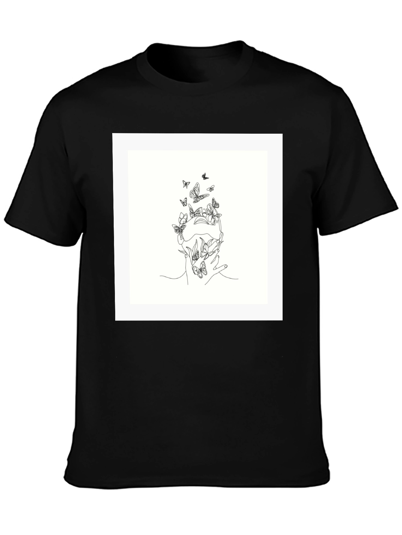 Butterfly Line Art Black Tee