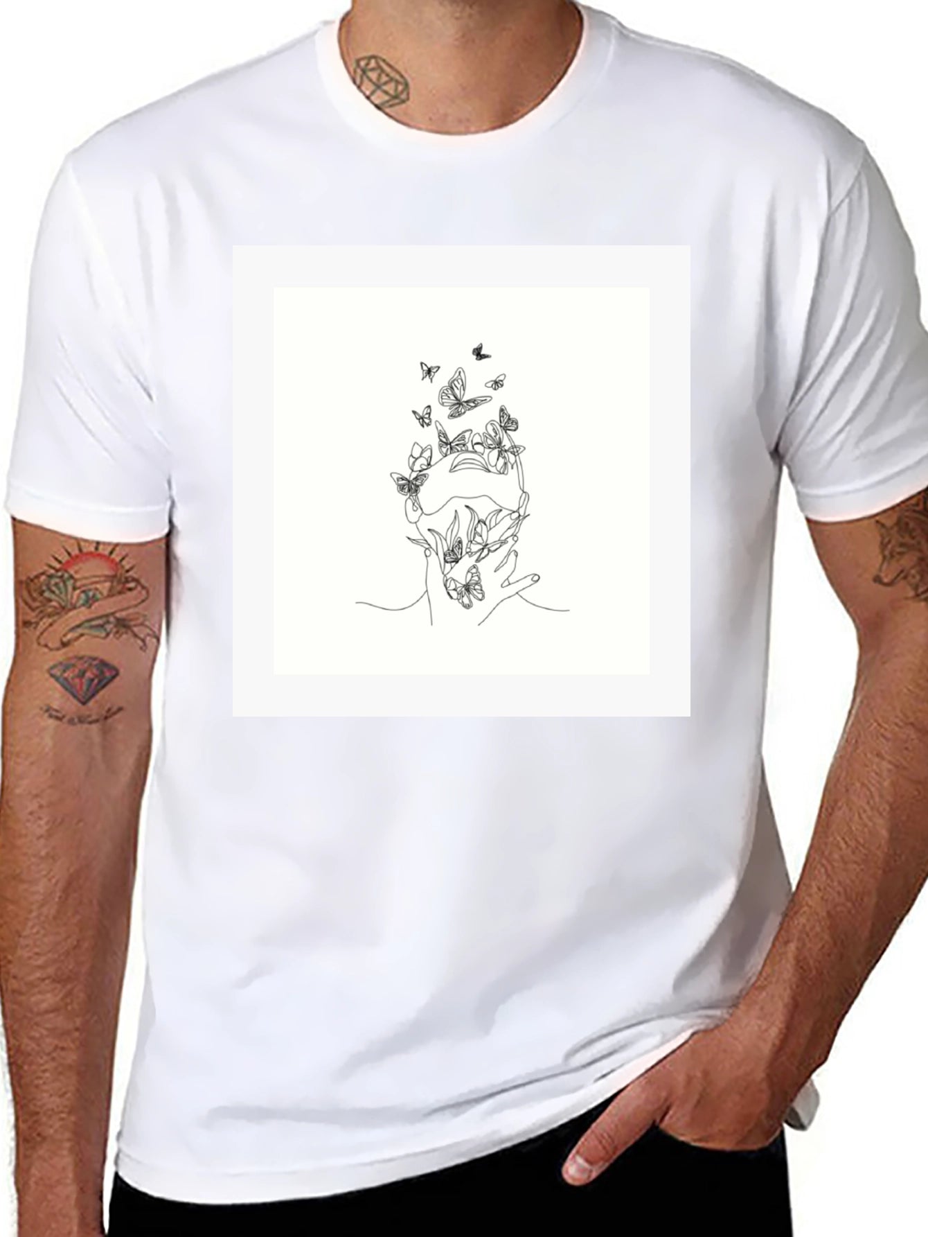 Butterfly Line Art Black Tee