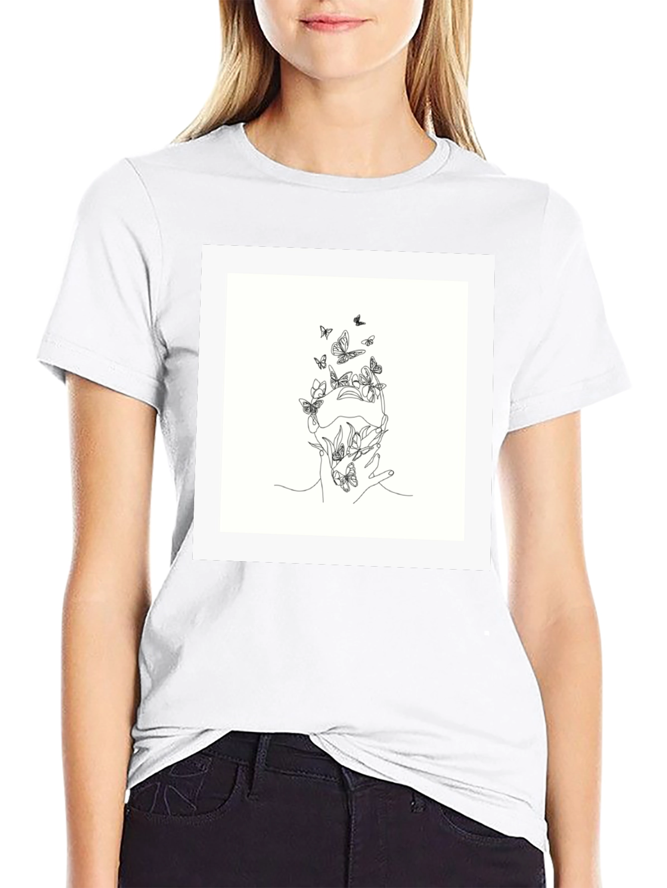 Butterfly Line Art Black Tee