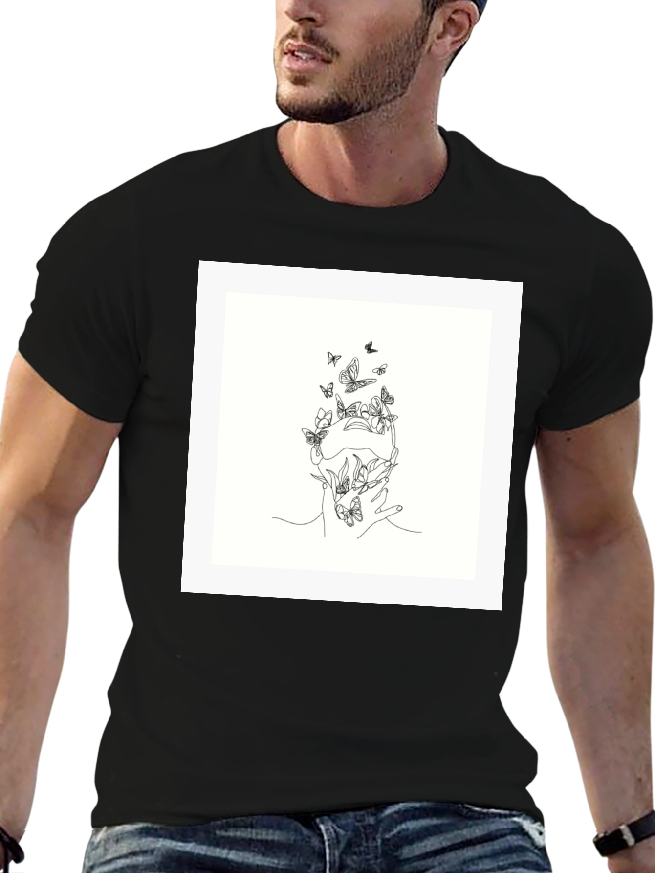 Butterfly Line Art Black Tee