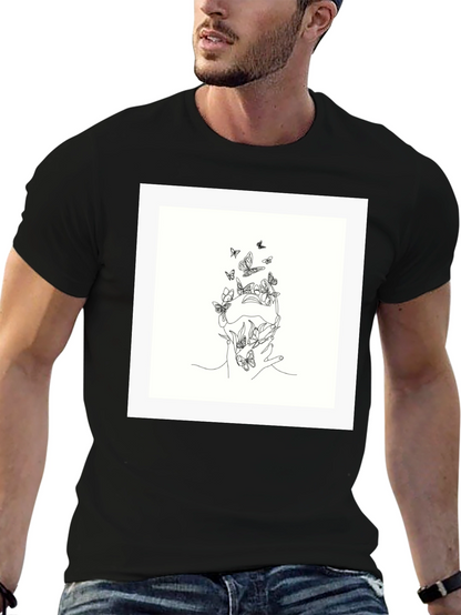 Butterfly Line Art Black Tee